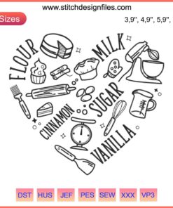 Cute heart with whisk design, ideal for cookie baking enthusiasts and embroidery lovers. Perfect for creative machine stitching.