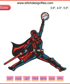 Darth Vader embroidery design featuring iconic Star Wars villain; Air Vader movie machine embroidery file, detailed stitching.