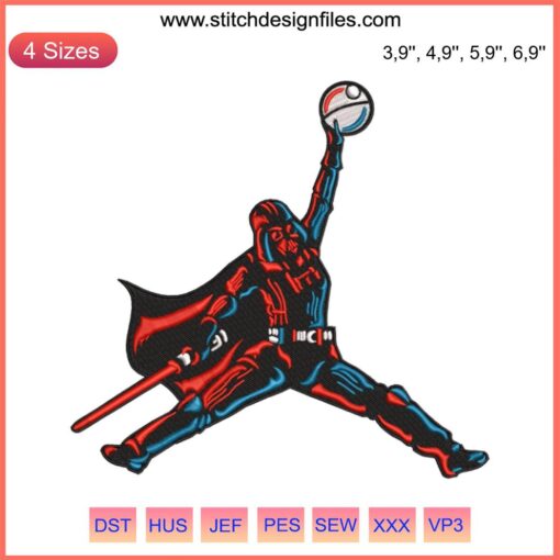 Darth Vader embroidery design featuring iconic Star Wars villain; Air Vader movie machine embroidery file, detailed stitching.