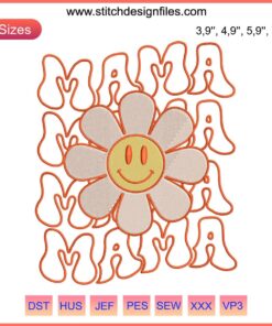 Retro Groovy Smiley Face Embroidery | Happy Mama Mother's Day Machine Design | Colorful, Vintage, Fun Stitch Pattern