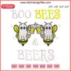 Ghost bee embroidery design with "Boo Bees" text; Halloween party theme, playful bee ghosts, festive decoration.