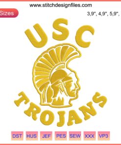 USC Trojan Head Vintage Tournament Logo Embroidery design, featuring iconic University of Southern California emblem.