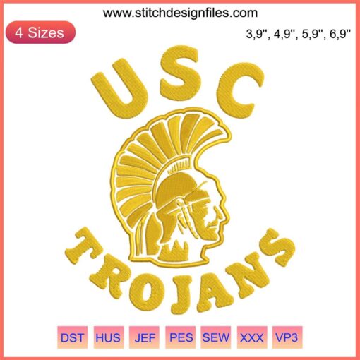 USC Trojan Head Vintage Tournament Logo Embroidery design, featuring iconic University of Southern California emblem.