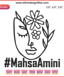 Mahsa Amini Embroidery: Empowering floral design, women's rights, feminism, freedom, art, bold textile, intricate stitches.