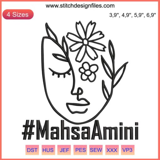 Mahsa Amini Embroidery: Empowering floral design, women's rights, feminism, freedom, art, bold textile, intricate stitches.