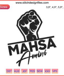 Mahsa Amini Freedom for Iran embroidery design featuring vibrant feminist motifs advocating women's rights, empowerment, Iran advocacy.