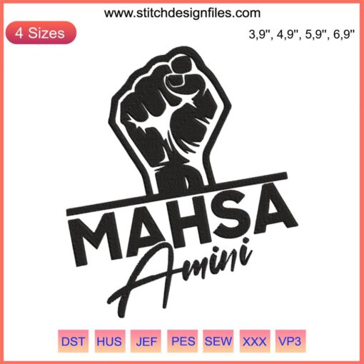 Mahsa Amini Freedom for Iran embroidery design featuring vibrant feminist motifs advocating women's rights, empowerment, Iran advocacy.