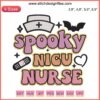 Retro Halloween NICU Nurse Embroidery: Ghostly design with pumpkin, stitched text "Spooky NICU Nurse", festive and nurse-themed motif.
