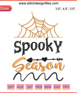 Funny Halloween Embroidery Design: "Spooky Season" Quote with Ghost and Pumpkin Graphics, Perfect for Halloween Craft Projects