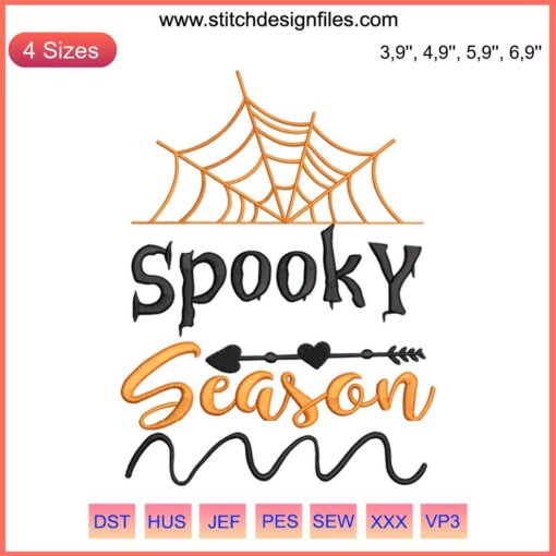 Funny Halloween Embroidery Design: "Spooky Season" Quote with Ghost and Pumpkin Graphics, Perfect for Halloween Craft Projects