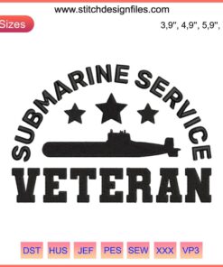 Submarine Service Veteran US Army Embroidery Design - Featuring Patriotic Colors, Perfect for Veterans Day Apparel and Gift Ideas.