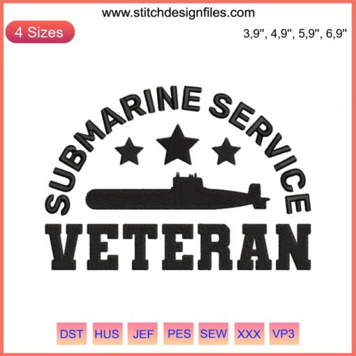 Submarine Service Veteran US Army Embroidery Design - Featuring Patriotic Colors, Perfect for Veterans Day Apparel and Gift Ideas.