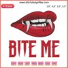 Vampire Lips Embroidery: Halloween "Bite Me" design with bold red lips and sharp fangs. Unique spooky decor.