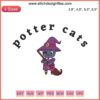 Black cat in witch hat embroidery design, funny Halloween machine file, ideal for spooky crafts and DIY decorations.