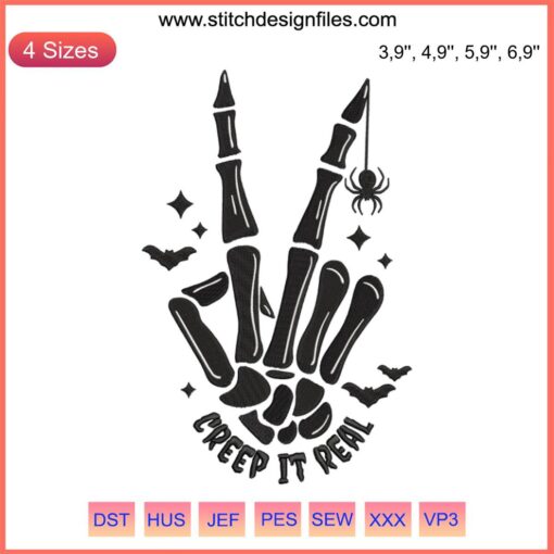 Skeleton Hand Halloween Embroidery Design | Creep It Real | Digital File | Spooky Skeleton Hand Stitch | DIY Halloween Decor