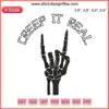 Skeleton hand embroidery with "Creep It Real" text, humorous Halloween meme design file for crafting or DIY projects.