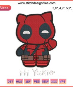 Marvel Deadpool Hello Kitty Embroidery Design File - Cute Gift Idea for Fans, Hi Yukio Style, Digital Download