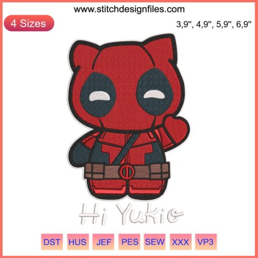 Marvel Deadpool Hello Kitty Embroidery Design File - Cute Gift Idea for Fans, Hi Yukio Style, Digital Download