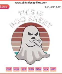 Retro Ghost Embroidery Design File: "This Is Boo Sheet" Halloween Costume, Cute Spooky, DIY Craft Pattern, Digital Download.