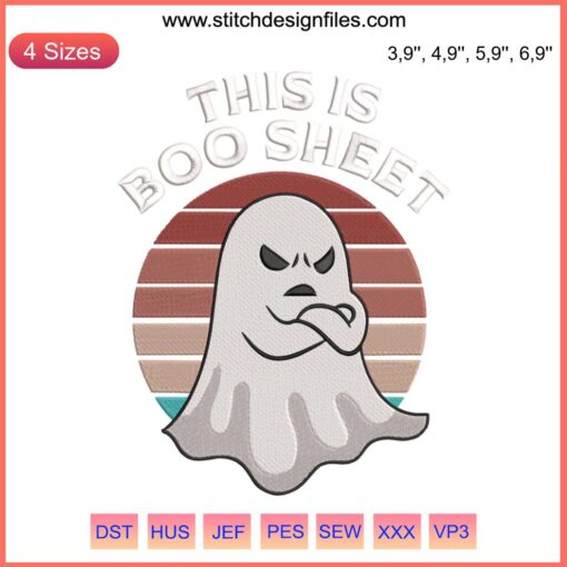 Retro Ghost Embroidery Design File: "This Is Boo Sheet" Halloween Costume, Cute Spooky, DIY Craft Pattern, Digital Download.