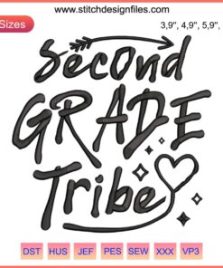 "Second Grade Tribe Embroidery Design: Vibrant Back to School Teacher Gift Digital File with Playful Font and Cute Icons"