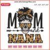 Leopard embroidery design with "Mom" and "Nana" text, perfect Mother's Day gift. Unique and stylish leopard-themed present.