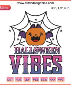 Cute Pumpkin Bat Embroidery Design | Halloween Vibes Season Digital File | Festive DIY Sewing Patterns