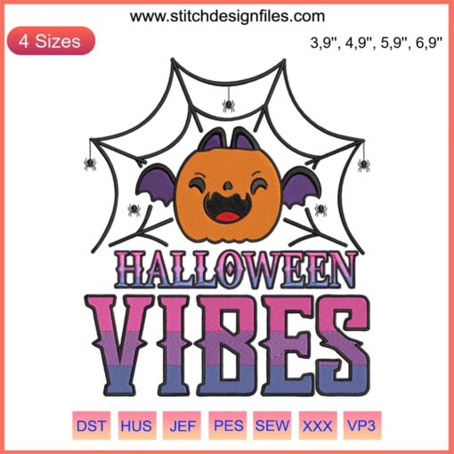 Cute Pumpkin Bat Embroidery Design | Halloween Vibes Season Digital File | Festive DIY Sewing Patterns