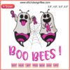 Whimsical "Boo Bees" ghost bees embroidery design, perfect for Halloween, celebrating Breast Cancer Awareness with humor.