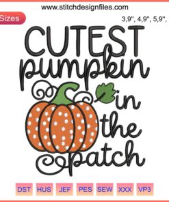 Adorable pumpkin embroidery design for baby girl; perfect for kids' fall, Halloween, and Thanksgiving outfits.