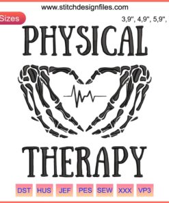 Skeleton Hand Heartbeat Embroidery Design for Physical Therapy Halloween Machine, Spooky Unique Stitching Pattern.