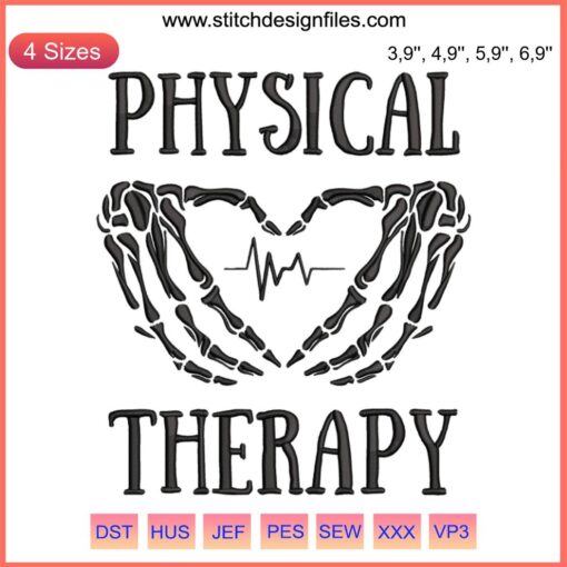 Skeleton Hand Heartbeat Embroidery Design for Physical Therapy Halloween Machine, Spooky Unique Stitching Pattern.