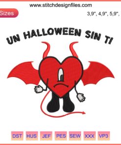 Devil Sad Heart Bad Bunny Embroidery Design - "Un Halloween Sin Ti" Theme, Unique Halloween Digital Pattern