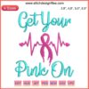 Pink ribbon embroidery on white fabric with "Cancer Survivor" text, promoting breast cancer awareness, ideal for support gear.