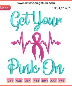 Pink ribbon embroidery on white fabric with "Cancer Survivor" text, promoting breast cancer awareness, ideal for support gear.