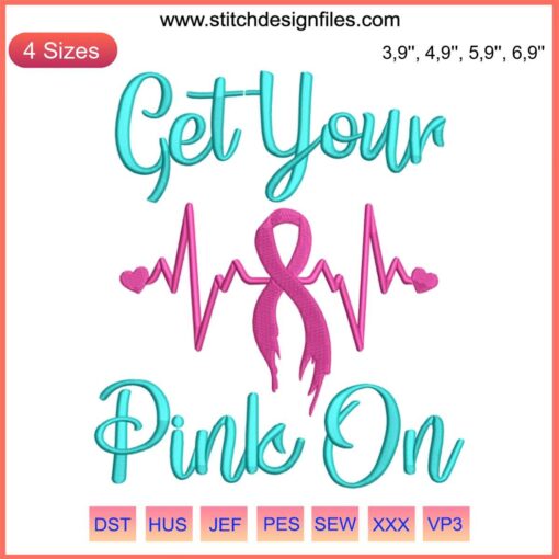 Pink ribbon embroidery on white fabric with "Cancer Survivor" text, promoting breast cancer awareness, ideal for support gear.