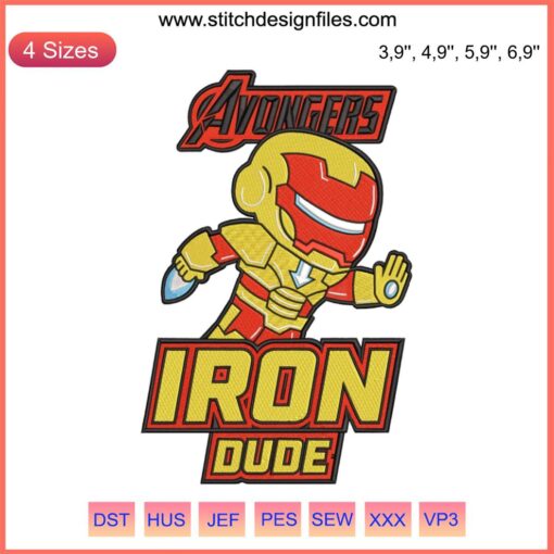 Chibi Iron Man Embroidery Design | Avengers | Avongers Iron Dude | Marvel Superhero Stitch Pattern