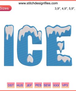 "Ice Baby Embroidery Design: Spooky Ice Sign for Halloween, Machine Design File featuring 'Ice' Skeleton Font for Crafts"