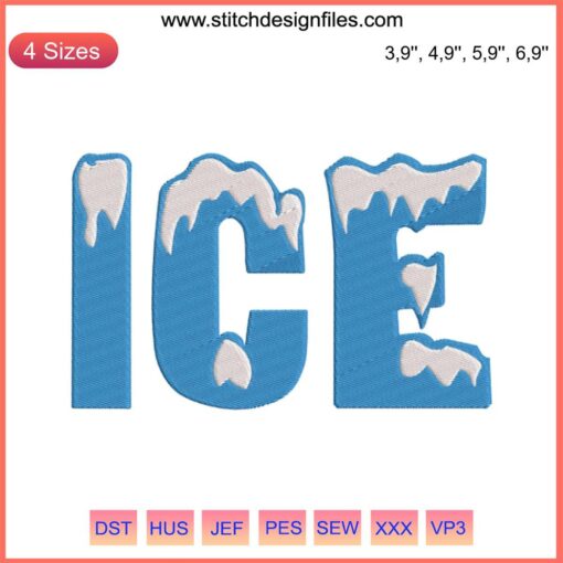 "Ice Baby Embroidery Design: Spooky Ice Sign for Halloween, Machine Design File featuring 'Ice' Skeleton Font for Crafts"