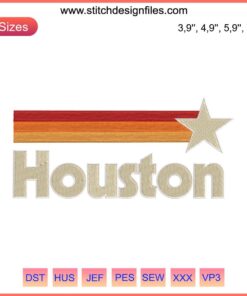 Houston Retro Embroidery design featuring Texas baseball theme, vintage machine embroidery with nostalgic elements.