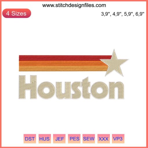 Houston Retro Embroidery design featuring Texas baseball theme, vintage machine embroidery with nostalgic elements.