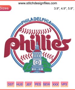 Philadelphia Phillies Logo Embroidery Design | MLB Baseball Machine File | Red, Blue, White Stitches | Digital Download