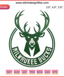 Milwaukee Bucks NBA Logo Embroidery Design File | Sport Machine Format | Digital Download for Embroidery Machines