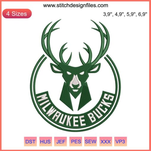 Milwaukee Bucks NBA Logo Embroidery Design File | Sport Machine Format | Digital Download for Embroidery Machines
