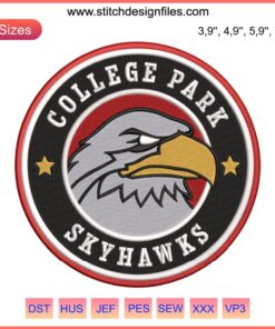 College Park Skyhawks NBA embroidery design file: detailed sport team logo embroidery pattern for digital crafting.