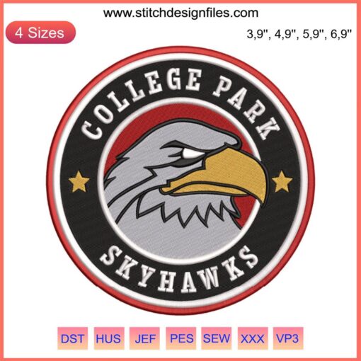 College Park Skyhawks NBA embroidery design file: detailed sport team logo embroidery pattern for digital crafting.