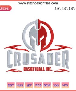 Crusader Basketball Embroidery Design File: Trendy, Machine-Compatible, Sport Motif with Bold Crusader and Basketball Elements