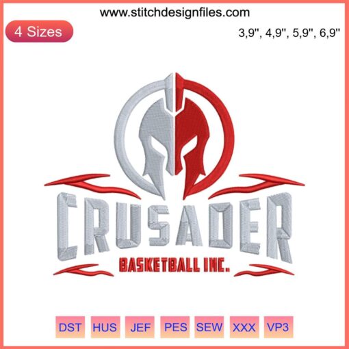 Crusader Basketball Embroidery Design File: Trendy, Machine-Compatible, Sport Motif with Bold Crusader and Basketball Elements