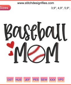 Baseball Mom Embroidery Design: Love Baseball Sport Machine Design File with Heart and Baseball Elements, Perfect for DIY Projects.