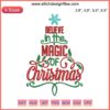 Christmas tree embroidery design featuring "Believe in the Magic of Christmas" text, perfect for machine embroidery projects.